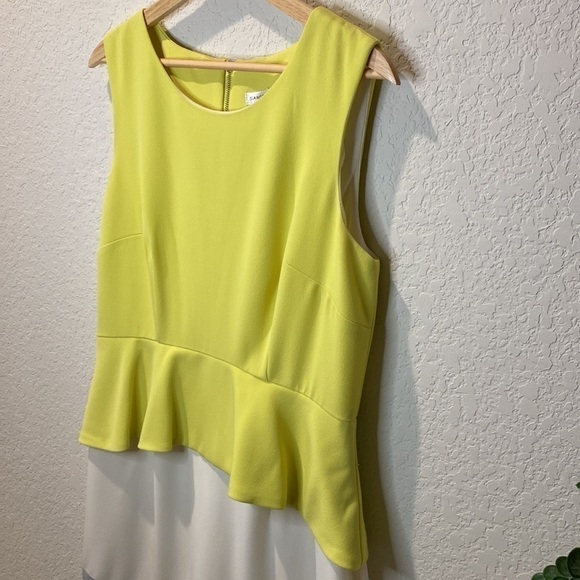 Sandra Darren Color Block Peplum Dress - Yellow/Grey - Size 10 - Picture 3 of 13